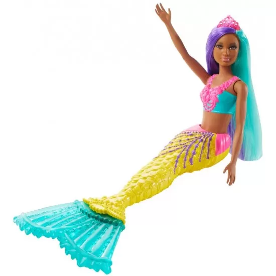 Papusa sirena Barbie cu colier si coronita roz Papusa sirena Barbie cu colier si coronita roz