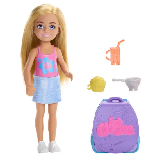 Papusa Barbie Chelsea cu rucsac pentru coacerea brioselor Papusa Barbie Chelsea cu rucsac pentru coacerea brioselor