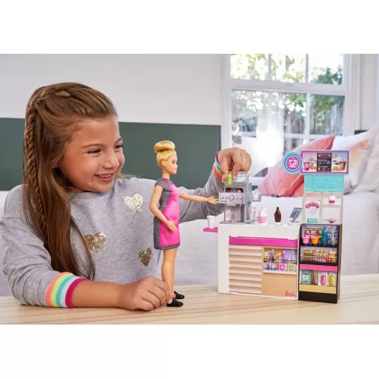 Set Cafeneaua Barbie cu papusa si 20 de accesorii