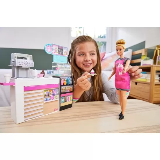 Set Cafeneaua Barbie cu papusa si 20 de accesorii