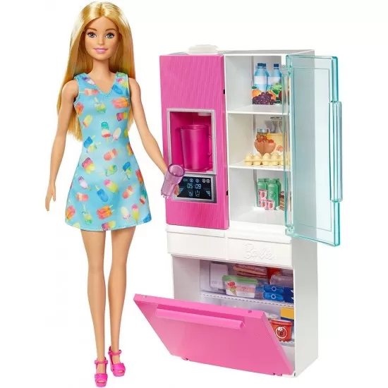 Set papusa Barbie blonda cu mobilier bucatarie Set papusa Barbie blonda cu mobilier bucatarie