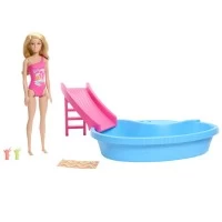 Set papusa Barbie blonda cu piscina