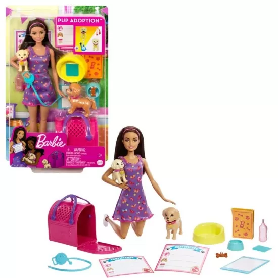 Set de joaca cu papusa Barbie Pup Adoption Set de joaca cu papusa Barbie Pup Adoption