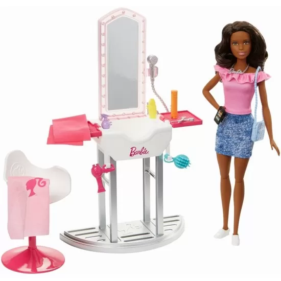 Set Barbie salon de infrumusetare cu papusa Set Barbie salon de infrumusetare cu papusa