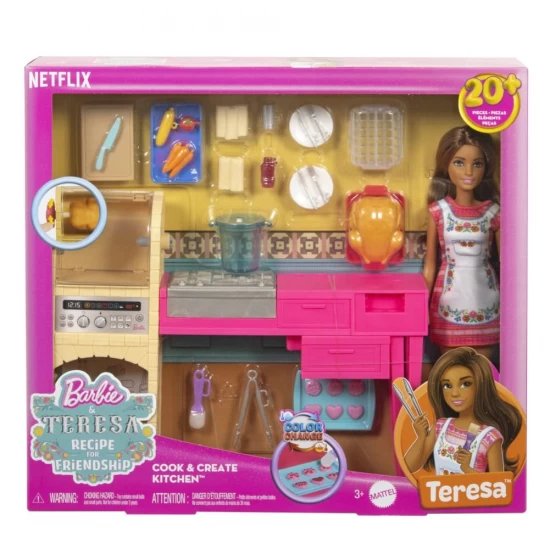 Set de joaca Barbie si Teresa Reteta Prieteniei - Bucatarie cu accesorii si papusa Teresa Set de joaca Barbie si Teresa Reteta Prieteniei - Bucatarie cu accesorii si papusa Teresa