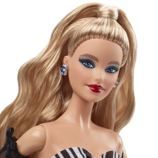 Papusa Barbie Signature aniversare 65 ani cu rochie de bal alb negru Papusa Barbie Signature aniversare 65 ani cu rochie de bal alb negru