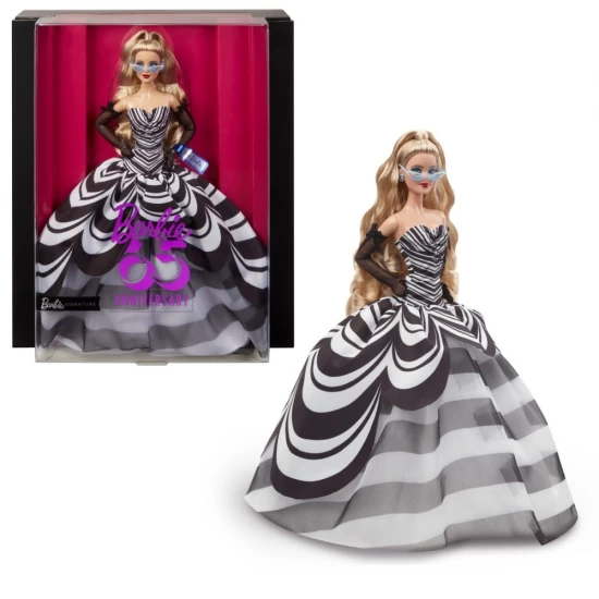 Papusa Barbie Signature aniversare 65 ani cu rochie de bal alb negru Papusa Barbie Signature aniversare 65 ani cu rochie de bal alb negru