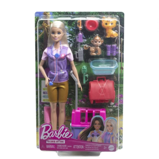 Set papusa Barbie cu doua animalute din jungla