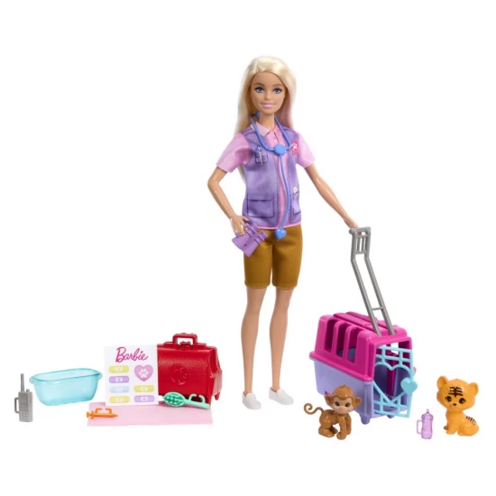 Set papusa Barbie cu doua animalute din jungla