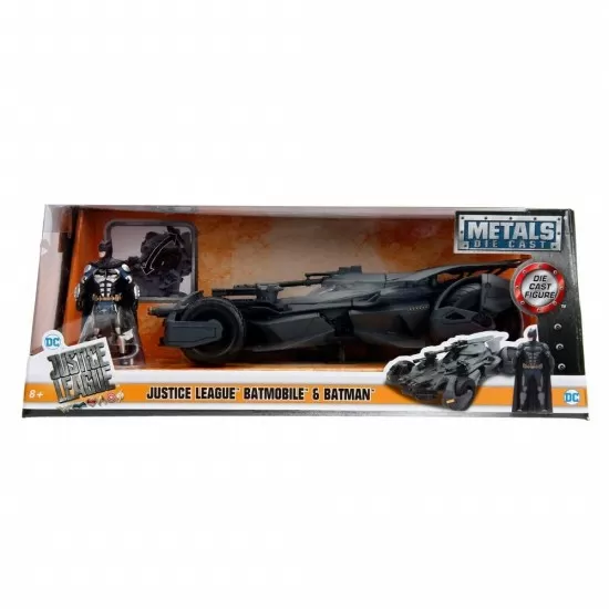 Masinuta de metal Justice League Batmobile cu figurina Batman Masinuta de metal Justice League Batmobile cu figurina Batman