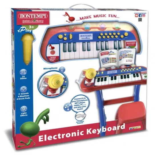 Orga electronica Bontempi rosie cu microfon si scaun Orga electronica Bontempi rosie cu microfon si scaun