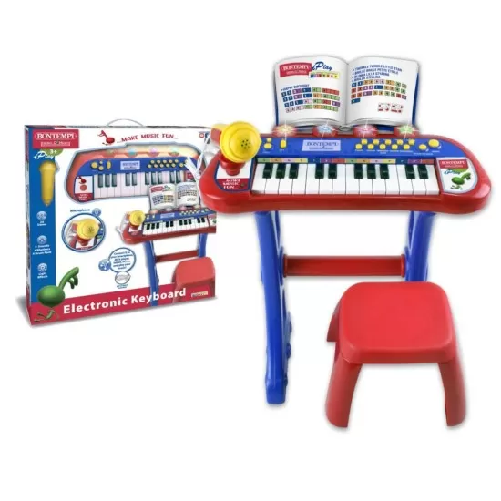 Orga electronica Bontempi rosie cu microfon si scaun Orga electronica Bontempi rosie cu microfon si scaun
