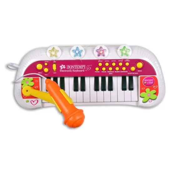 Orga electronica cu microfon si scaun roz Bontempi Orga electronica cu microfon si scaun roz Bontempi