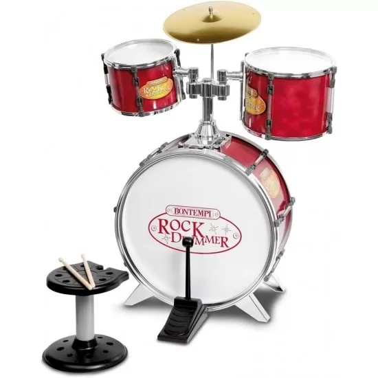 Set tobe de metal 4 piese cu scaunel Bontempi rosu Set tobe de metal 4 piese cu scaunel Bontempi rosu