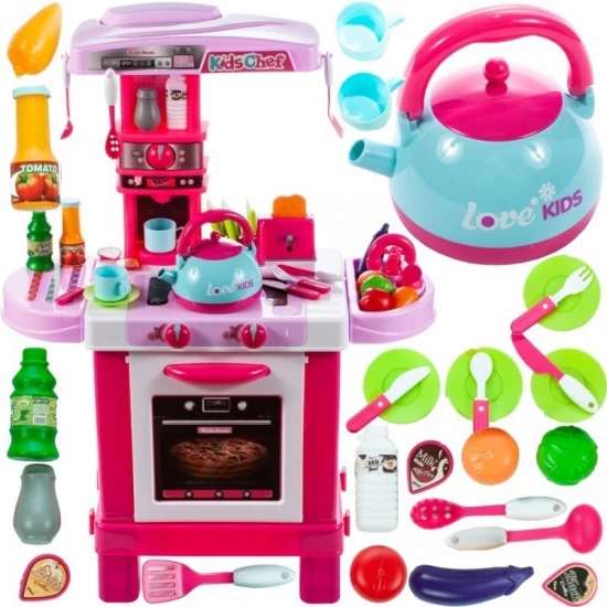 Bucatarie pentru fetite Malplay cu electrocasnice, ceainic, accesorii, lumini si sunete Bucatarie pentru fetite Malplay cu electrocasnice, ceainic, accesorii, lumini si sunete