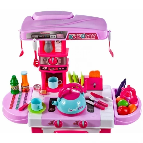 Bucatarie pentru fetite Malplay cu electrocasnice, ceainic, accesorii, lumini si sunete Bucatarie pentru fetite Malplay cu electrocasnice, ceainic, accesorii, lumini si sunete