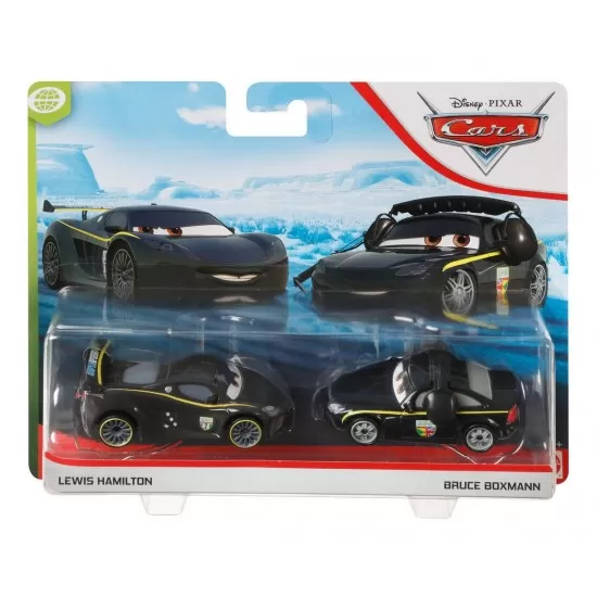 Set 2 masinute metalice Lewis Hamilton si Bruce Boxmann Cars 3