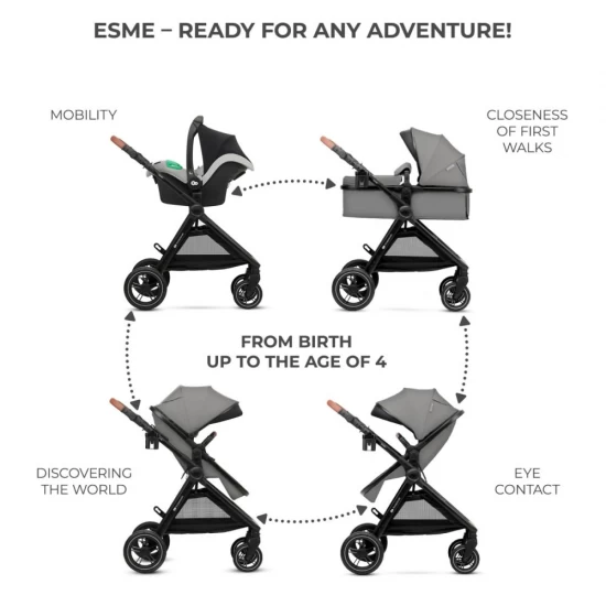 Carucior Kinderkraft Esme 3 in 1 Moonlight Grey Carucior Kinderkraft Esme 3 in 1 Moonlight Grey