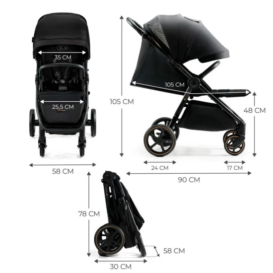 Carucior sport ultra compact Kinderkraft Mitzy 0-22 kg Black Ink