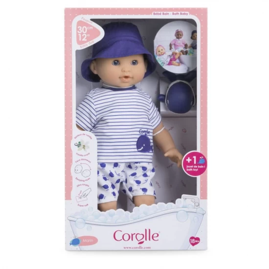 Papusa bebelus de baie Marin 30 cm cu jucarie balena