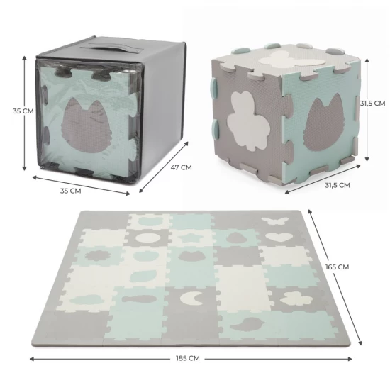 Covoras de joaca Kinderkraft Luno Shapes puzzle 3D spuma Mint Covoras de joaca Kinderkraft Luno Shapes puzzle 3D spuma Mint