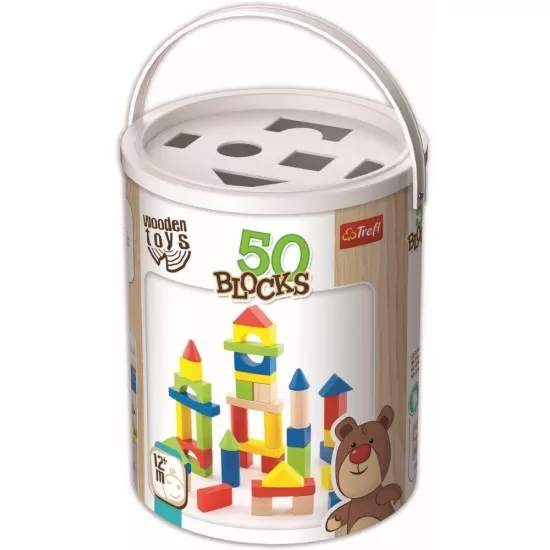 Set constructie 50 cuburi colorate din lemn Set constructie 50 cuburi colorate din lemn