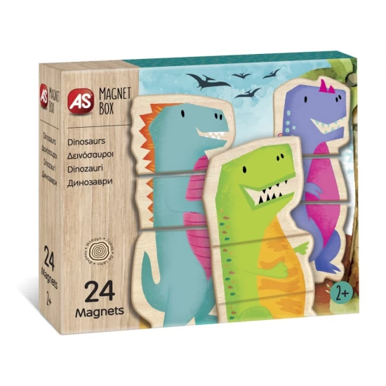 Set Universul Dinozaurilor cu 24 piese magnetice din lemn