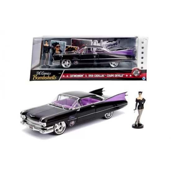 Masinuta metalica DC Comics Bombshells 1959 Cadillac Cat Woman scara 1:24 Masinuta metalica DC Comics Bombshells 1959 Cadillac Cat Woman scara 1:24
