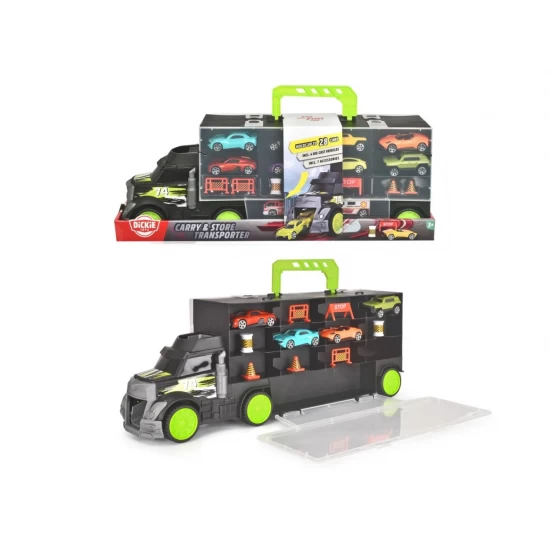 Camion transportator 43 cm cu 4 masinute si accesorii Camion transportator 43 cm cu 4 masinute si accesorii