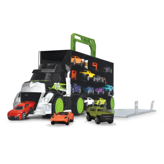 Camion transportator 43 cm cu 4 masinute si accesorii Camion transportator 43 cm cu 4 masinute si accesorii