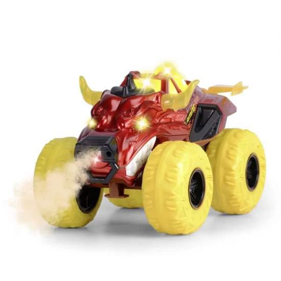 Masina de teren Flaming Fire Monster cu lumini, sunete, suspensii si functie abur 25 cm