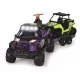 Set Dickie Toys Country Trail cu 2 masinute, motocicleta, figurina si remorca