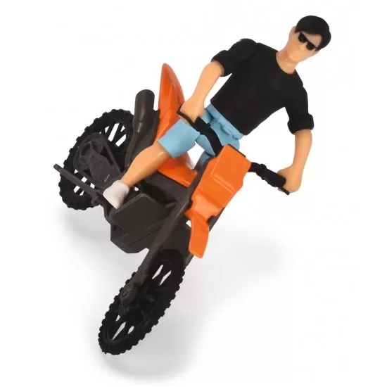 Set Dickie Toys Country Trail cu 2 masinute, motocicleta, figurina si remorca