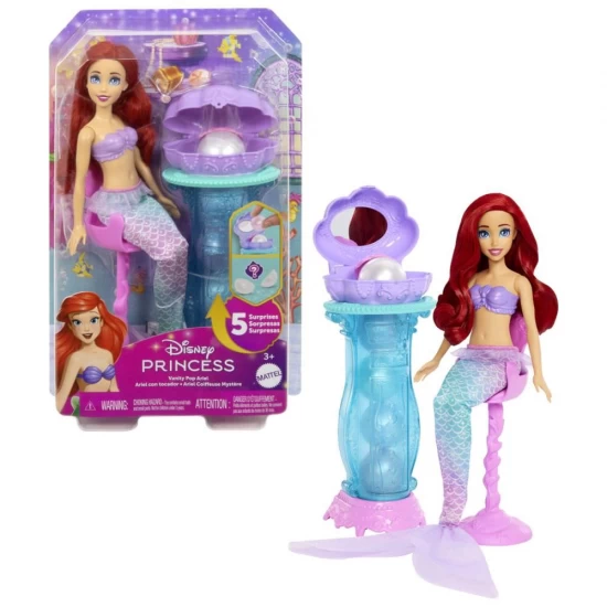 Papusa Ariel Disney Princess si masuta de machiaj cu surprize