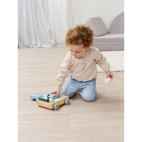 Jucarie de tras carucior 18 cm cu 11 cuburi din lemn Eichhorn