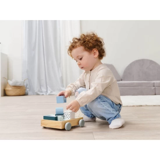 Jucarie de tras carucior 18 cm cu 11 cuburi din lemn Eichhorn