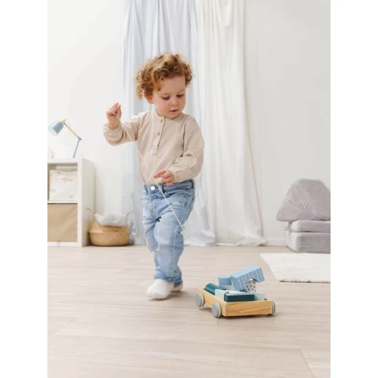 Jucarie de tras carucior 18 cm cu 11 cuburi din lemn Eichhorn