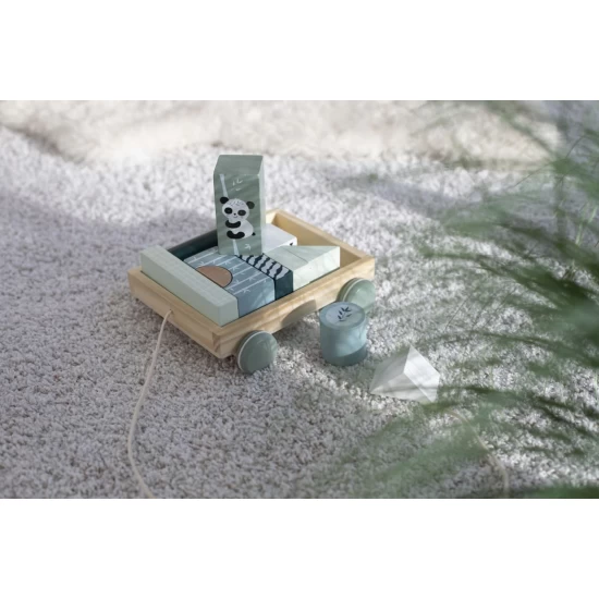 Jucarie de tras carucior 18 cm cu 11 cuburi din lemn Eichhorn