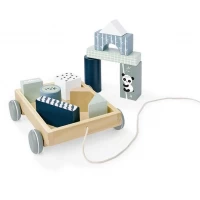 Jucarie de tras carucior 18 cm cu 11 cuburi din lemn Eichhorn