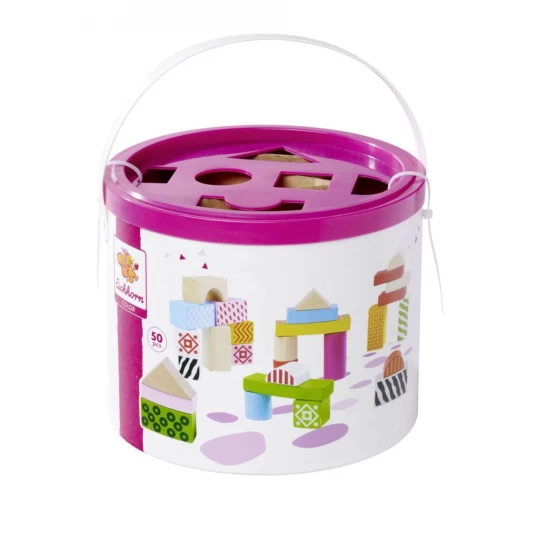 Set cuburi de constructie colorate din lemn Eichorn 50 piese