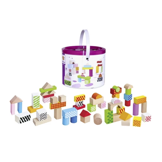 Set cuburi de constructie colorate din lemn Eichorn 50 piese