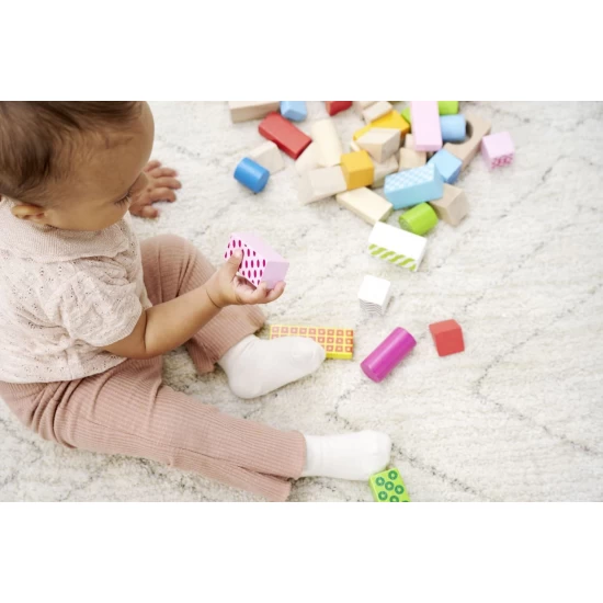 Set cuburi de constructie colorate din lemn Eichorn 50 piese