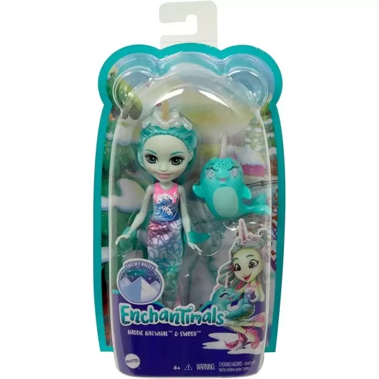 Papusa Enchantimals Mattel Naddie Narwhal cu animalut Sword Papusa Enchantimals Mattel Naddie Narwhal cu animalut Sword