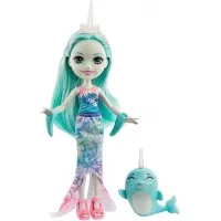 Papusa Enchantimals Mattel Naddie Narwhal cu animalut Sword