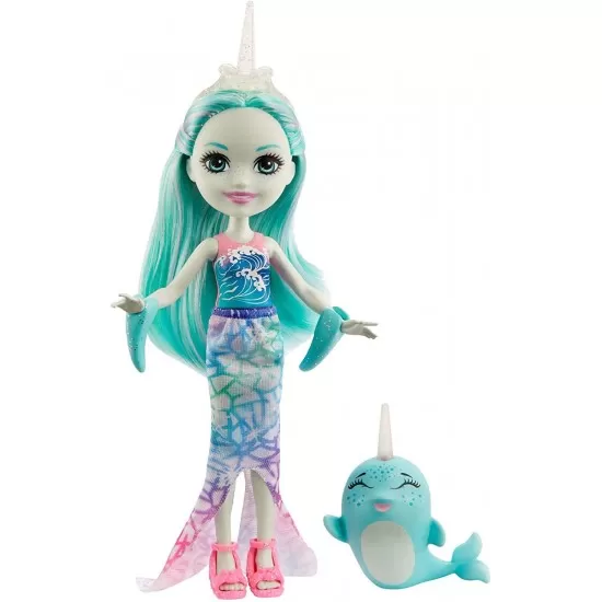 Papusa Enchantimals Mattel Naddie Narwhal cu animalut Sword Papusa Enchantimals Mattel Naddie Narwhal cu animalut Sword