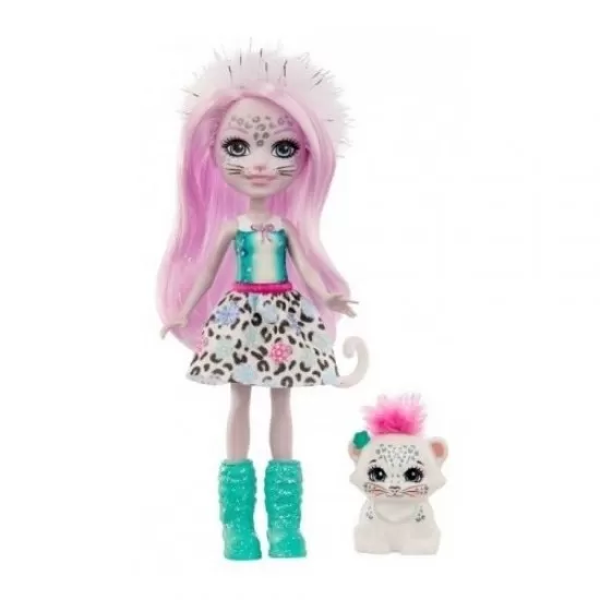 Papusa Enchantimals Mattel Sybill Snow Leopard cu animalut Flake