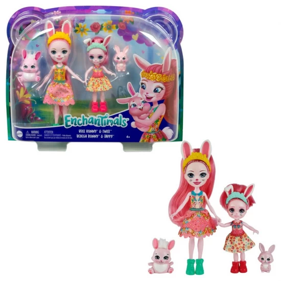 Set papusi surori Enchantimals si animalutele lor Bree Bunny & Twist si Bedelia Bunny & Tappy