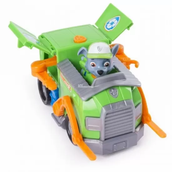 Figurina si autovehicul Paw Patrol - Remorcherul lui Rocky Figurina si autovehicul Paw Patrol - Remorcherul lui Rocky