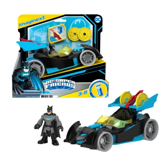 Vehicul cu figurina Batman cu costum gri Fisher Price Imaginext DC Super Friends Vehicul cu figurina Batman cu costum gri Fisher Price Imaginext DC Super Friends