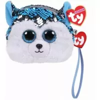 Gentuta de mana din plus Ty 10 cm Husky cu paiete